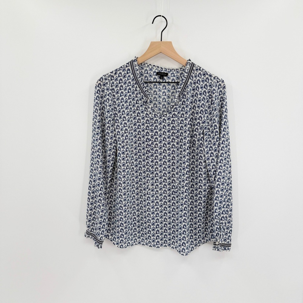 Talbots Blouse M Birdcage Print Preppy Whimsical Coastal Workwear Feminine